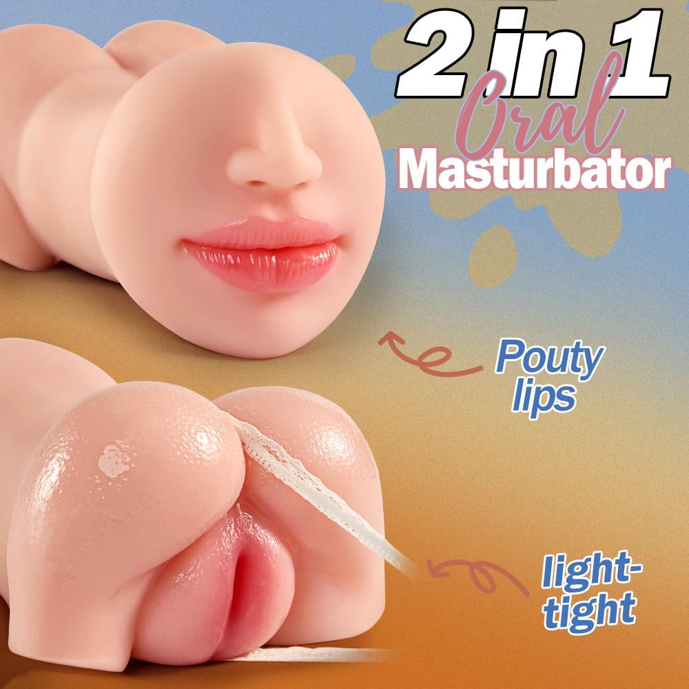 Realistic Male Masturbator Pocket Pussy, 2 in 1 Oral Sex Toys Male Stroker