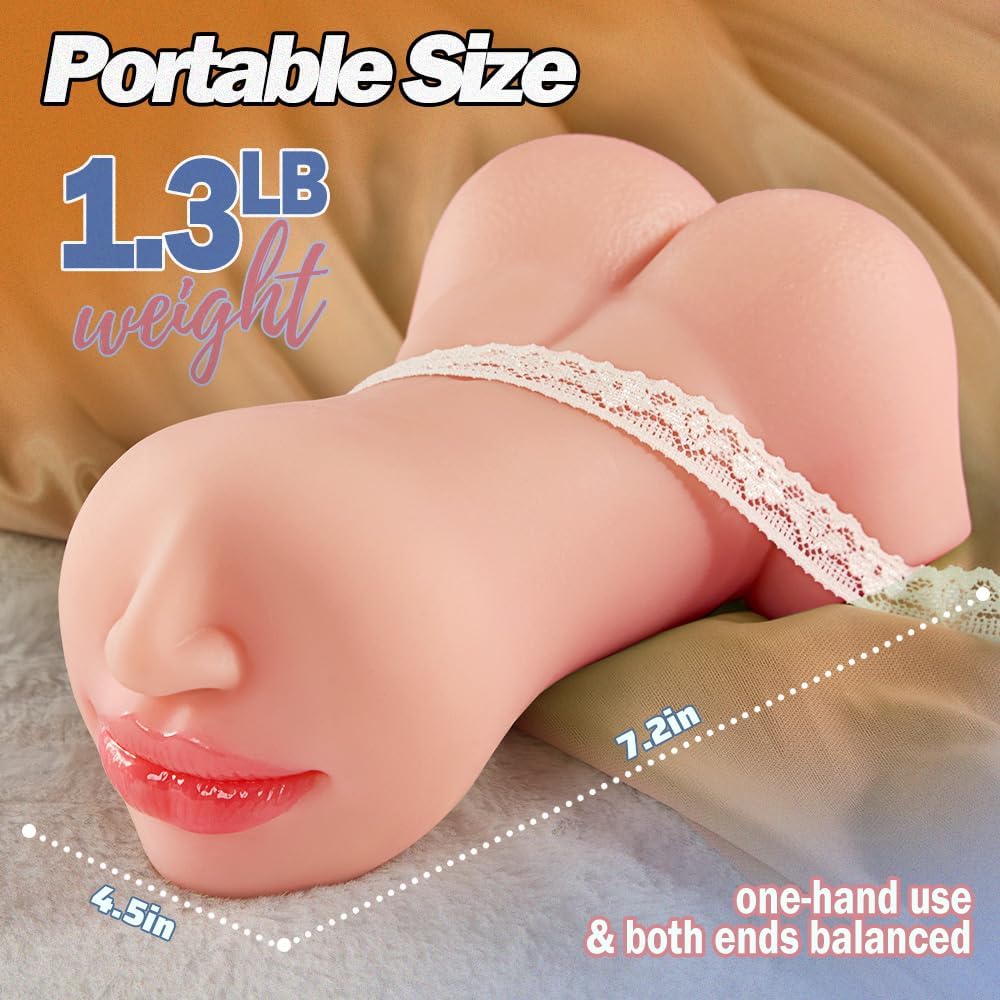 Realistic Male Masturbator Pocket Pussy, 2 in 1 Oral Sex Toys Male Stroker